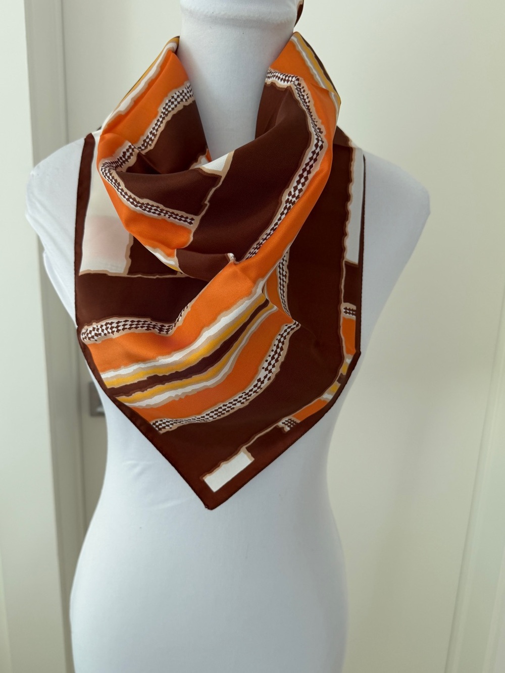 VINTAGE Crisp Acetate Twill Square Scarf Mid-Century Made Italy 70's Geometric